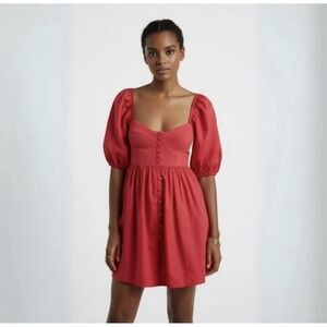 $148 MAEVE x ANTHROPOLOGIE Puff Sleeved Sweetheart‎ Mini Dress, Red Sz Medium